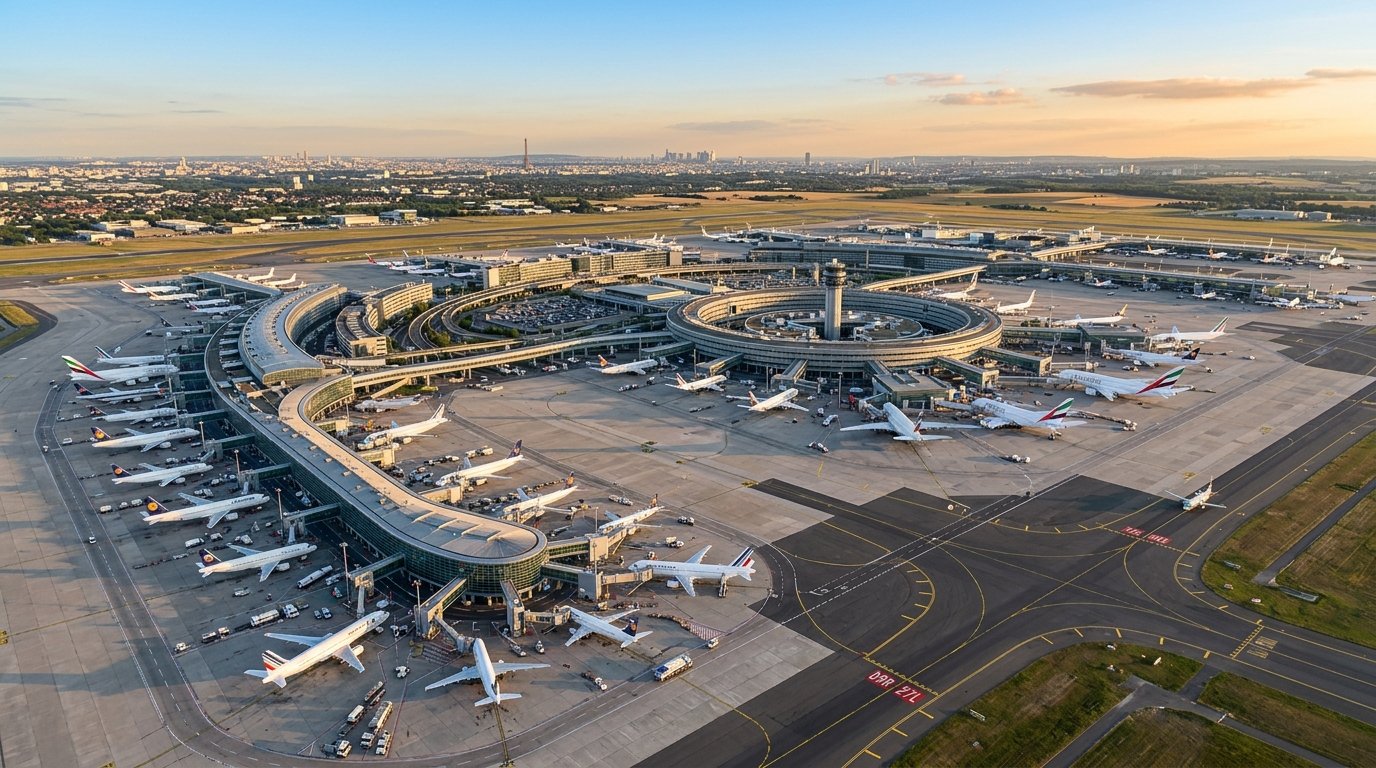 Terminal e pistas do Aeroporto Internacional Paris Charles de Gaulle (CDG)